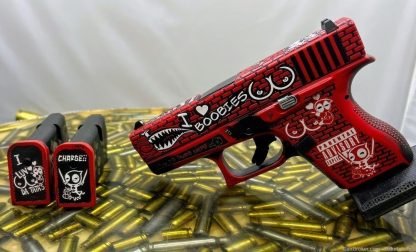 Deadpool Custom Glock 43 9mm Cerakoted and Engraved - Image 2