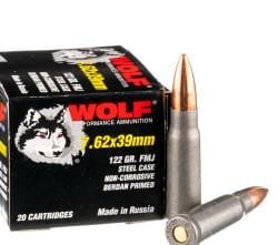 7.62x39mm Ammo by Wolf - 122gr FMJ