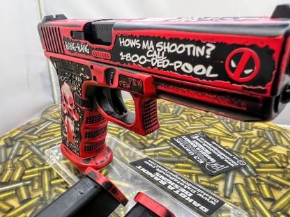 Deadpool Custom Glock 43 9mm Cerakoted and Engraved - Image 2